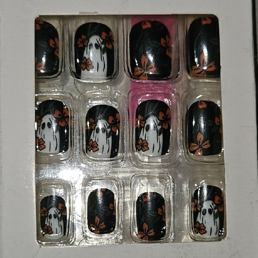 Black and Orange Halloween False Nails